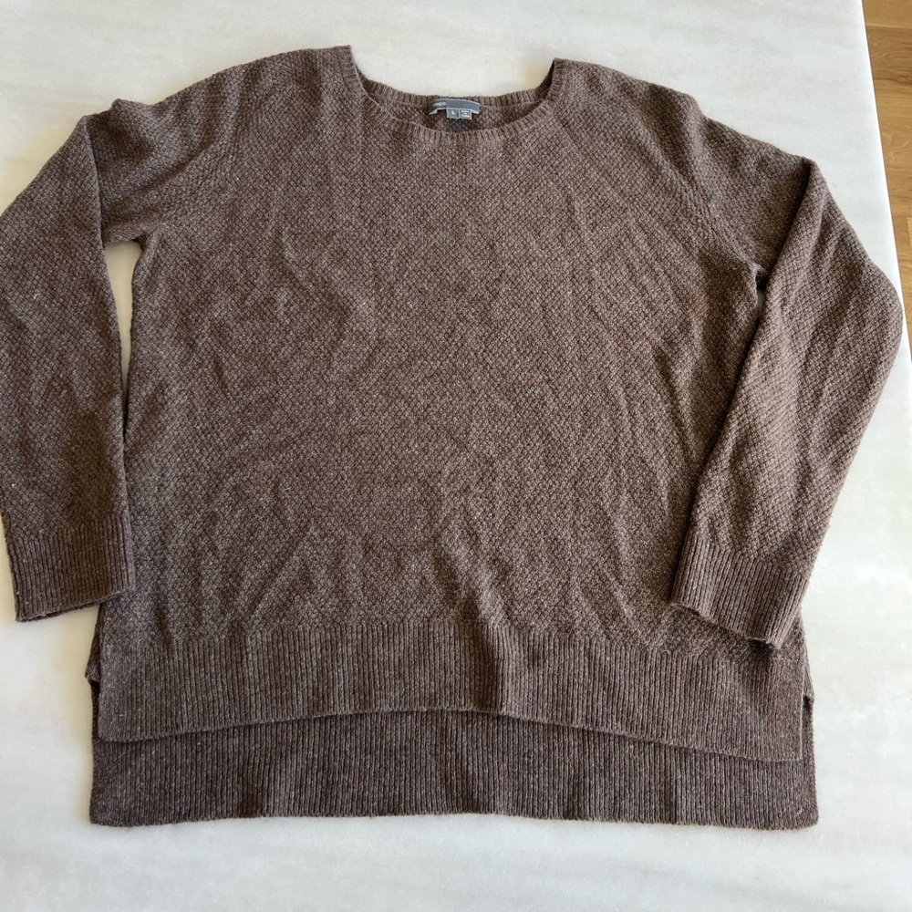 Vince Wool Yak Blend Gray Brown Pullover Sweater, Button Detail